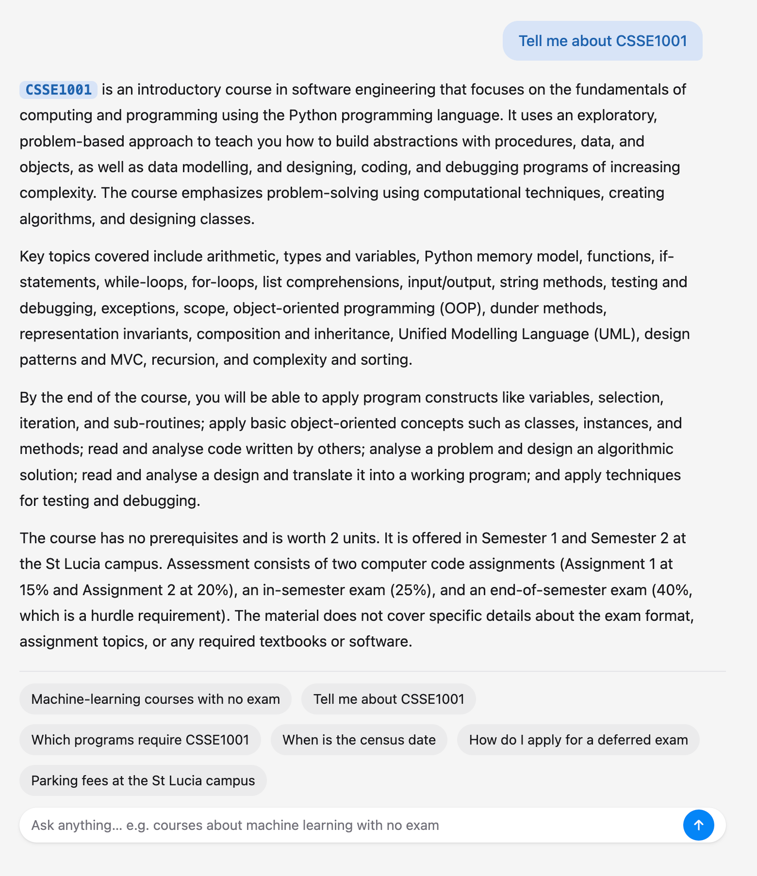 UQ Ask Anything interface screenshot